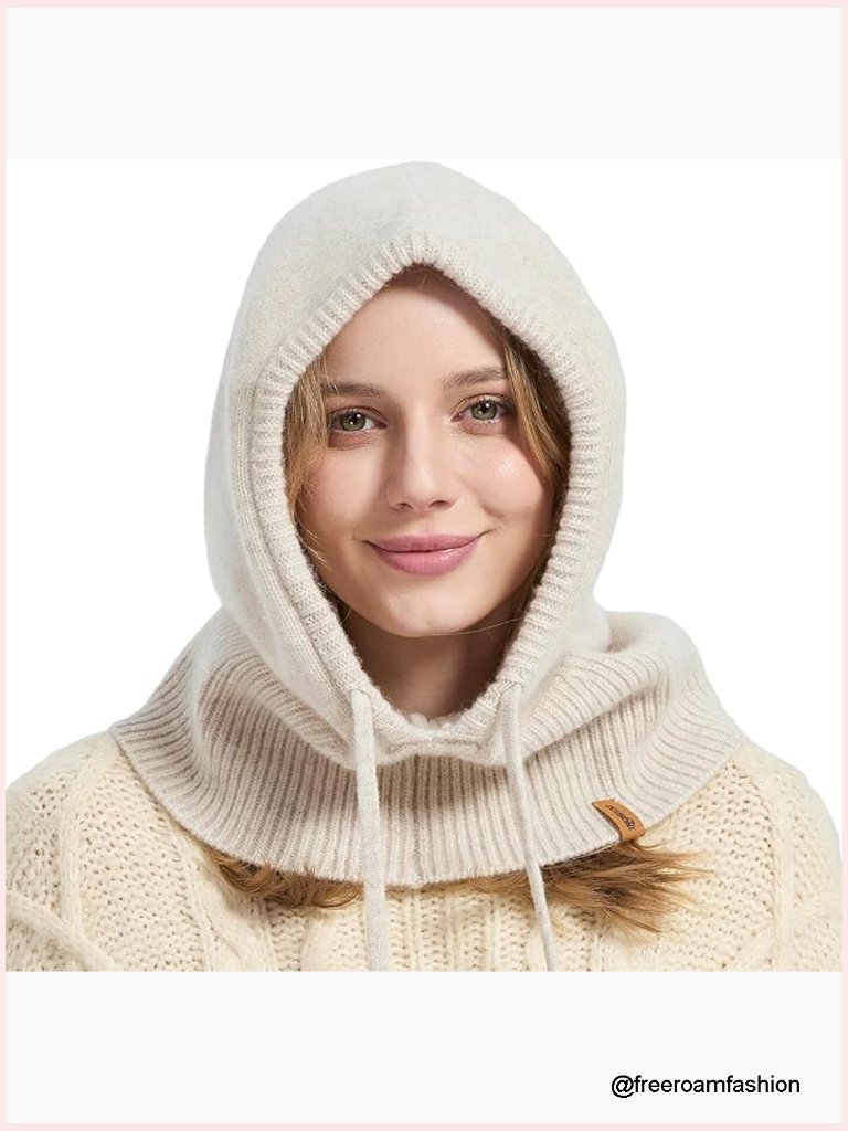 Unisex 100% Merino Wool Winter Balaclava Hooded Scarf Hat